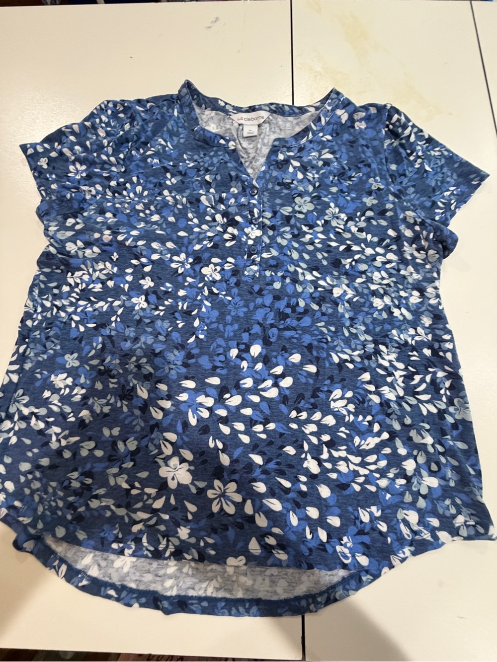 Liz Claiborne Navy and White Floral Henley Top